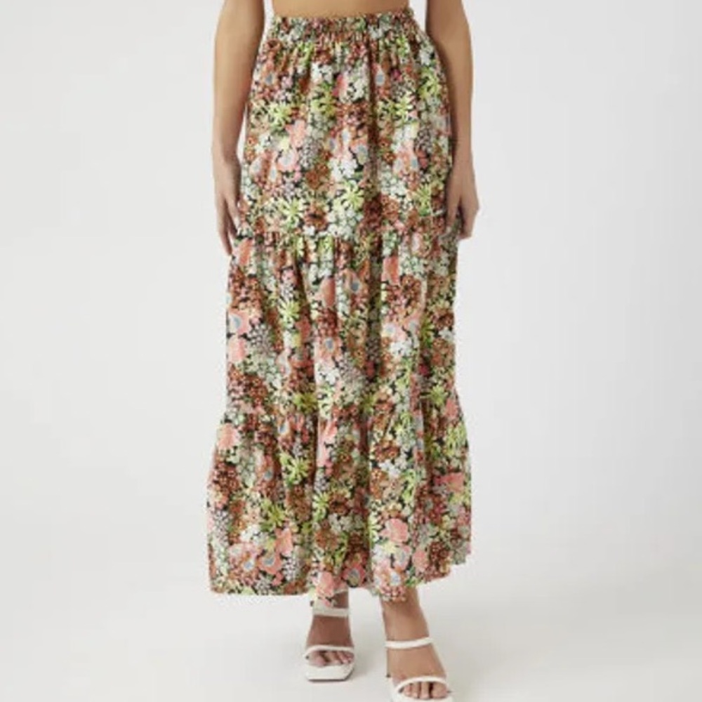 Forever 21 Floral Maxi Skirt - Pink and Green